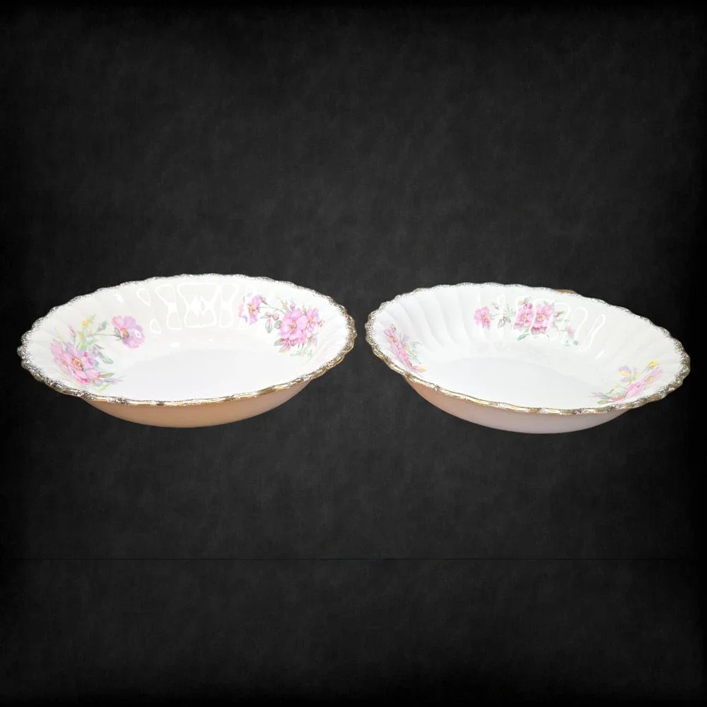 1940s Vintage Sebring Golden Ware Wild Rose 22K Gold Rimmed Bowls Set of 2